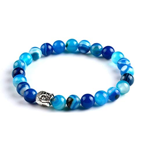 Zodiark Jewellery Armband mit Achat-Steinen, tibetanischer, buddhistischer Buddha-Meditations-Chakra-Perlen, Blau/silberfarben von Zodiark Jewellery