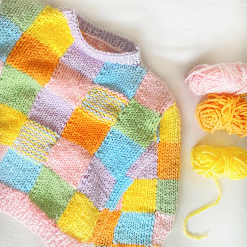 Hand Gestrickter Pullover - Patchwork, Nachhaltig, Kariert, Super Chunky Bunt, Regenbogen, Handgefertigt in Der U.k von ZoeKnitsByZoe