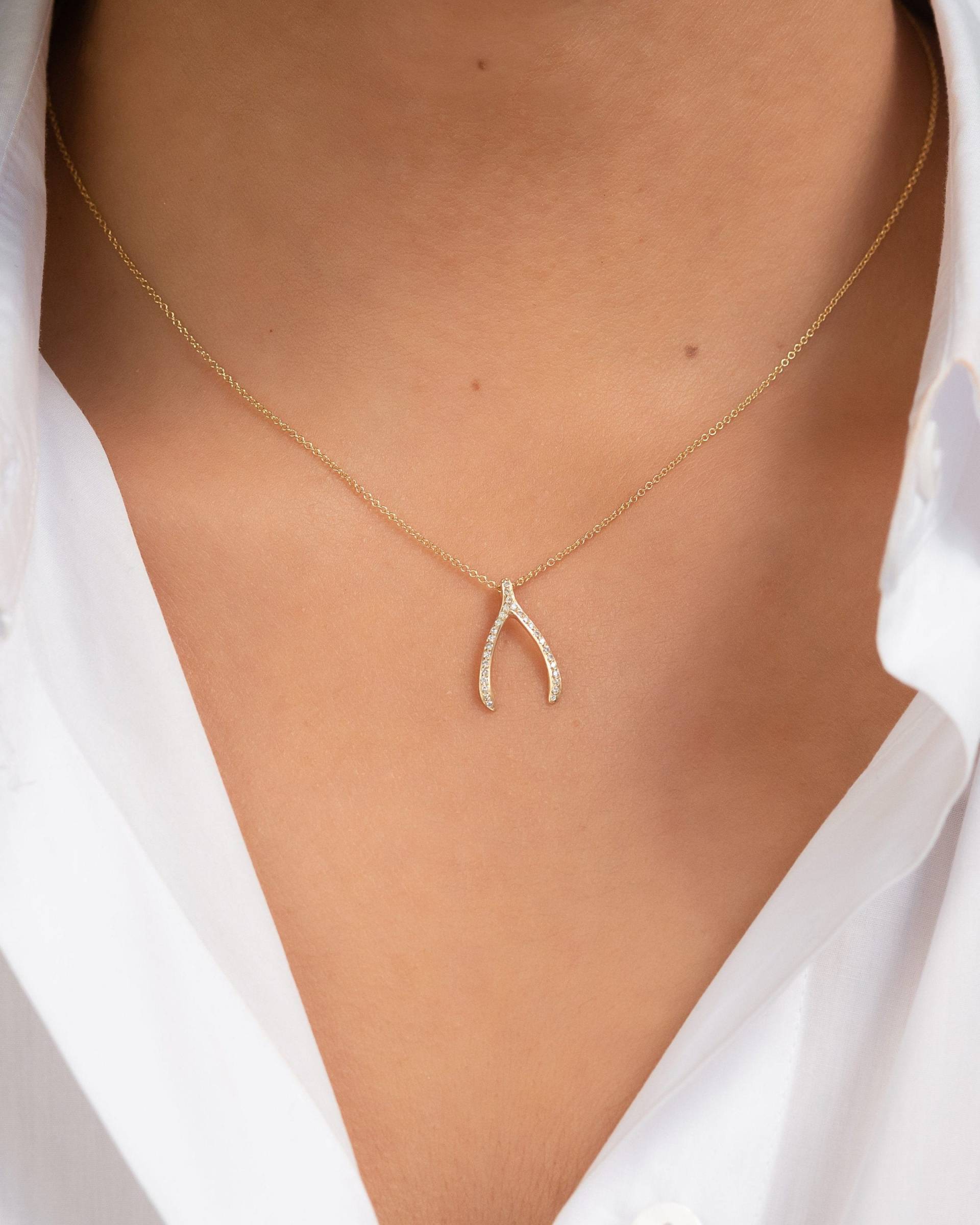 Diamant Wishbone Halskette von ZoeLevJewelry