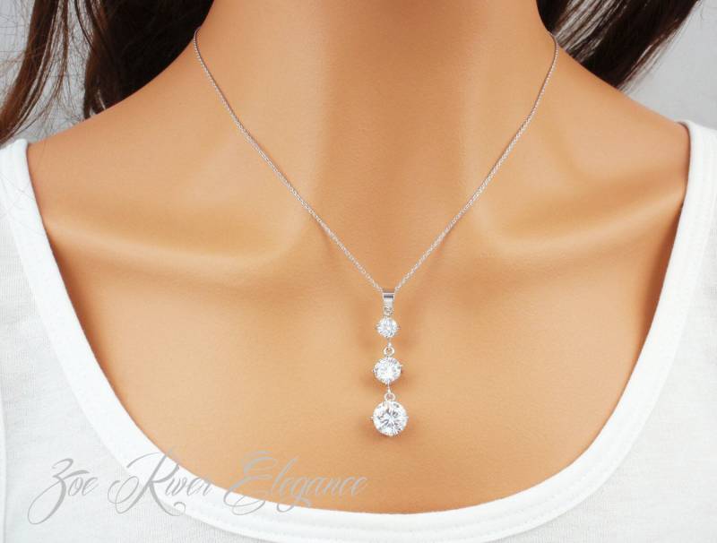 Das Ophelia Set. Silber Kristall Tropfen Halskette. Elegante Und Zierliche Zirkonia Brautkette von ZoeRiverElegance