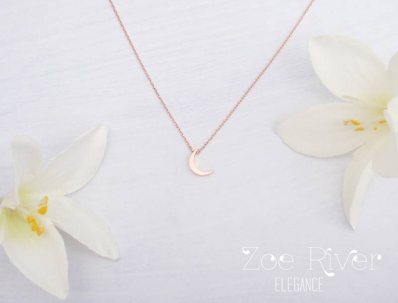 Ich Liebe Dich Bis Zum Mond Und Zurück Halskette. Winzige Roségoldene, Silberne Oder Goldene Mondhalskette. Elegante Zierliche Kette von ZoeRiverElegance