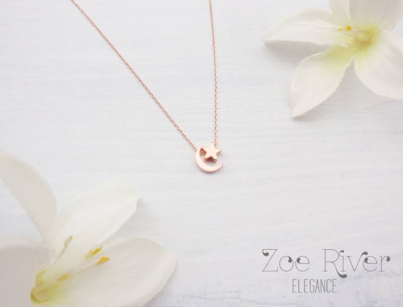 Ich Liebe Dich Zum Mond Und Zurück Halskette. Winziger Rosegold Personalisierter Stern Halskette Anhänger. Elegante Zierliche von ZoeRiverElegance