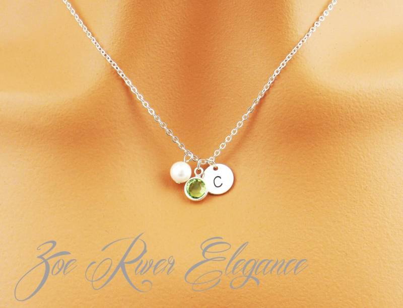 Personalisierte Geburtsstein, Initiale Und Perlenkette. Wähle Rosegold, Silber Oder Gold. Zierliche Initial/Monogramm Halskette von ZoeRiverElegance