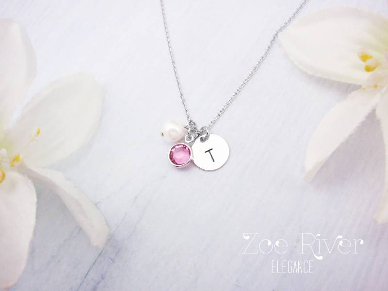 Personalisierte Geburtsstein Initial Halskette. Wählen Sie Silber, Gold Oder Rosegold. Monogramm Zierliche Perlen von ZoeRiverElegance