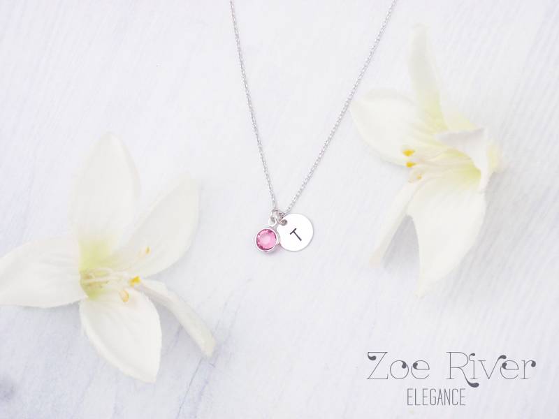 Personalisierte Geburtsstein Und Initial Halskette. Wählen Sie Silber, Gold Oder Roségold. Monogramm Rose von ZoeRiverElegance