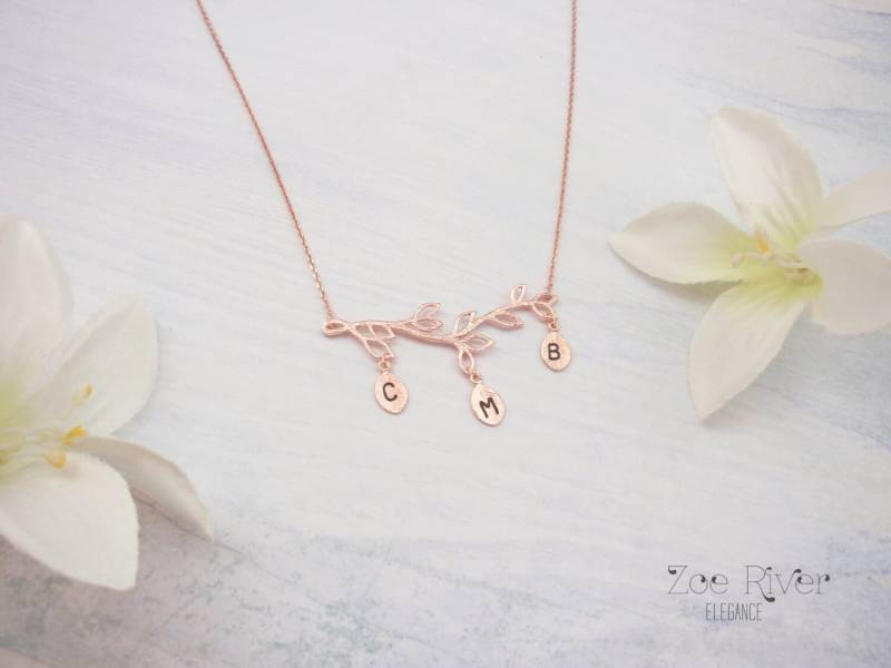 Personalisierte Initiale Halskette. Stammbaum Silber Oder Gold Roségold Monogramm Halskette von ZoeRiverElegance