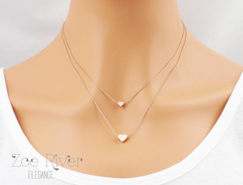 Wähle Roségold, Silber Oder Gold. Zwei Zierliche Mutter Tochter Herz Halsketten von ZoeRiverElegance