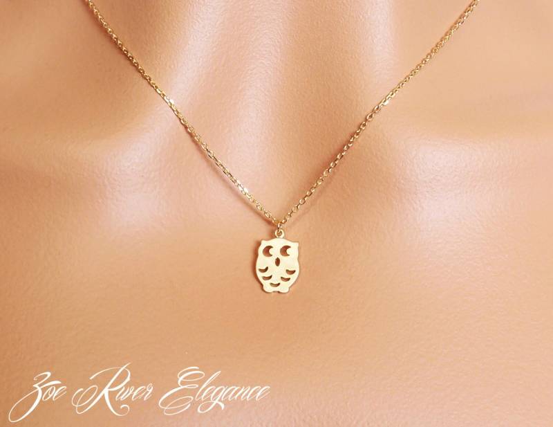 Wählen Sie Eine Roségoldene, Silberne Oder Goldene Eulenkette. Personalisierte Initialen Halskette. Zierliche Kleine Eulen Eule Anhänger. Silberne von ZoeRiverElegance