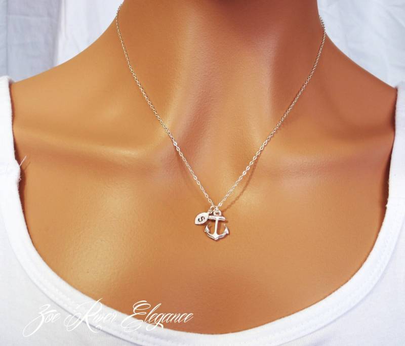 Wählen Sie Rose Gold, Silber Oder Gold Personalisierte Anker Und Initialen Halskette. Zierliche Ankerkette. Rosegold von ZoeRiverElegance