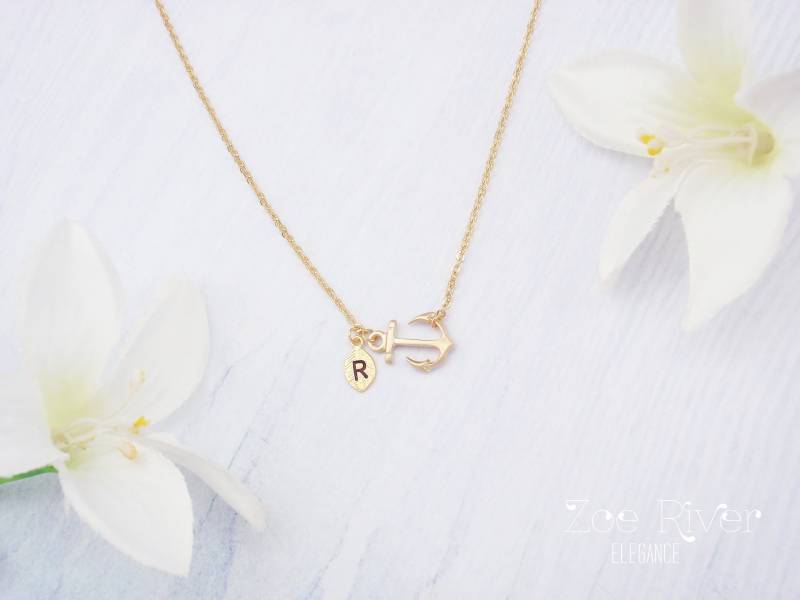 Wählen Sie Rose Gold, Silber Oder Gold Personalisierte Anker Und Initialen Halskette. Zierliche Ankerkette. Rosegold von ZoeRiverElegance