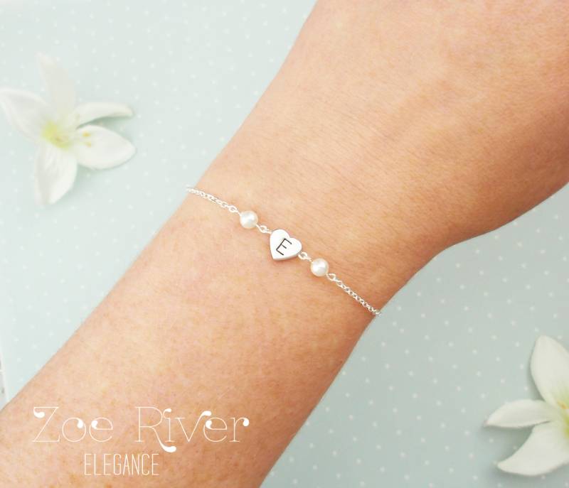 Wählen Sie Roségold, Silber Oder Gold Personalisierte Anfang Herz Armband Mit Perlen. Elegantes Zartes Brautjungfer von ZoeRiverElegance