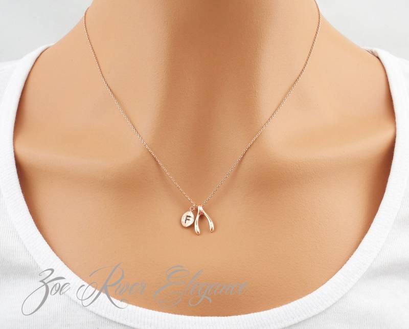Wählen Sie Roségold, Silber Oder Gold Personalisierte Initial Wishbone Glückskette, Elegant Und Zierlich von ZoeRiverElegance