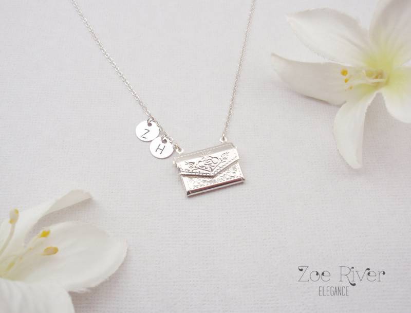 Wählen Sie Roségold, Silber Oder Gold Umschlagmedaillon Halskette. Personalisierte Initiale, Zierliche Und Elegante Locket Roségoldenes von ZoeRiverElegance