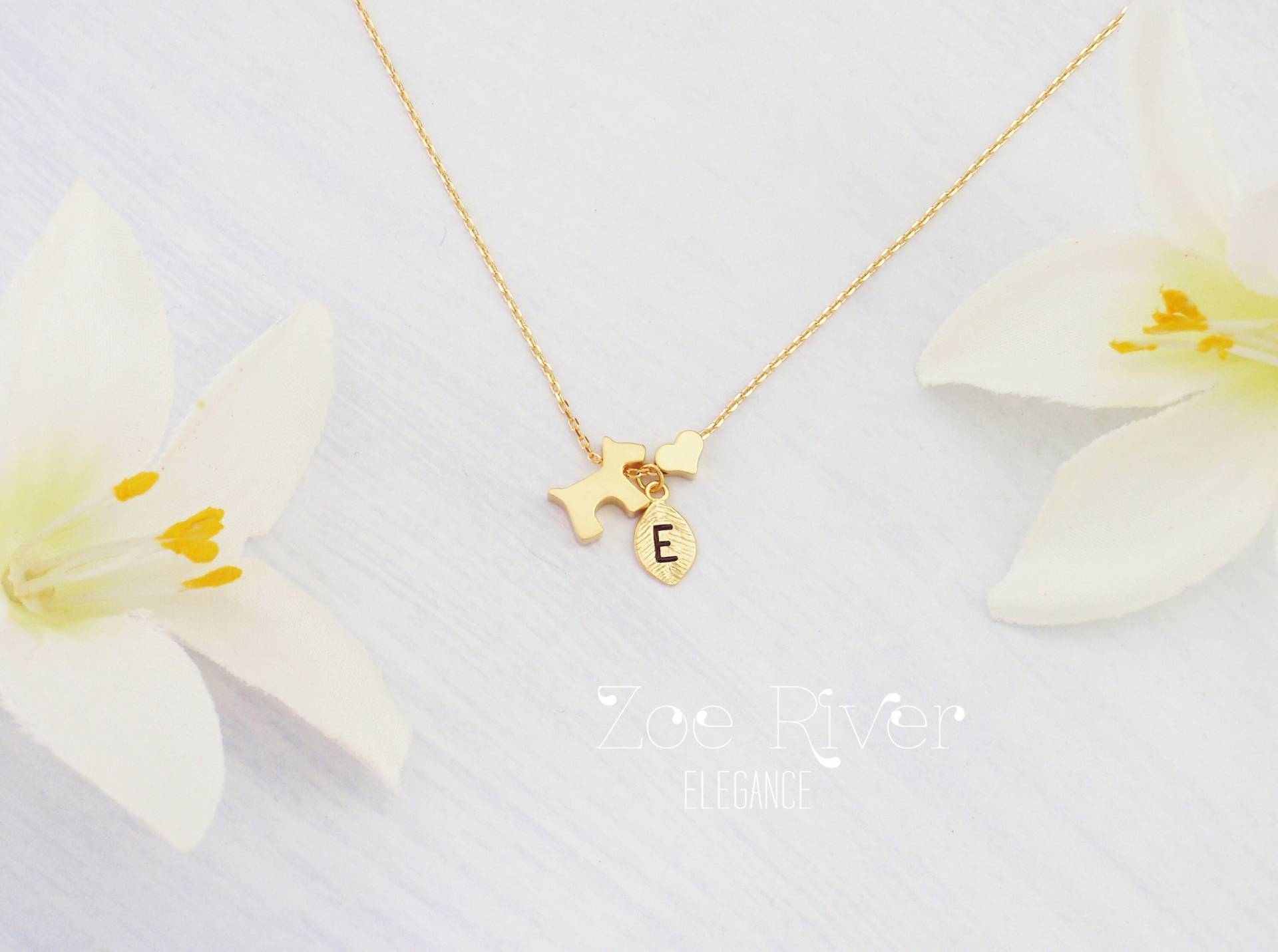 Wählen Sie Silberne, Goldene Oder Roségoldene Hundehalskette. Personalisierte Initialen, Herz Und Hündchen Halskette. Zierliche von ZoeRiverElegance