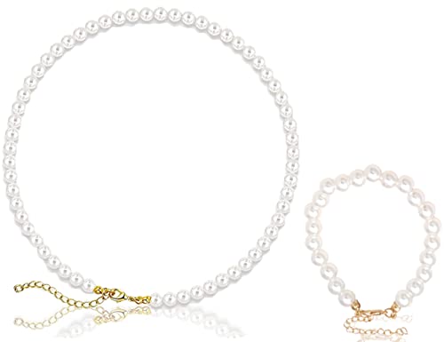 ZoeTekway Perlenkette Damen Perlen Ketten necklace Imitationsperlenkette Mit Perlenarmband Kostümzubehör Muttertagsgeschenk für Frauen, Mutter(Necklace + bracelet) von ZoeTekway