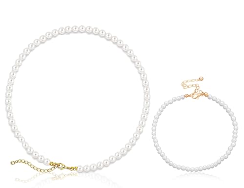 ZoeTekway Verlängerte Perlenkette Damen Perlen Ketten necklace Imitationsperlenkette Mit Perlenarmband Kostümzubehör Muttertagsgeschenk für Frauen, Mutter(Necklace + bracelet) von ZoeTekway