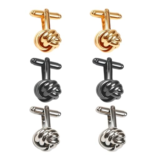 Knoten Twisted Manschettenknöpfe Männer, 3 Paare Manschettenknöpfe Cufflinks Hochzeit Hemd Manschetten Tanzparty Ferien Jubiläum von ZoeWei