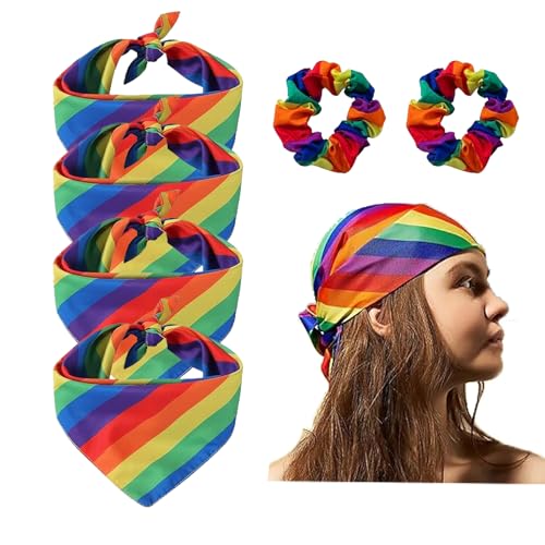 Pride Outfit, Regenbogen Accessoires mit 2 Haargummi, 4 Regenbogen Bandana, LGBTQ+ Accessoires für für Feiern, Gay Partys, Pride Festivals, Pride Parade von ZoeWei