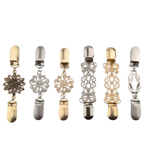 Strickjacke Clips, 6 Stück Cardigan Clip, Kleid Taillenstraffer, Legierung Cardigan Clip, Kragen Metallclip, Kette Kreative Schal Clips für Umhang Jacke Mantel für Damen und Mädchen von ZoeWei