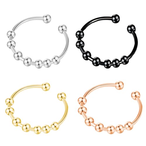 ZoeWei Anxiety Ring, 4 Stück Anti-Stress Fidget Ring - Spinning Rings mit Perlen, Offener Spinner für Damen - Linderung von Ängsten für Mädchen & Frauen von ZoeWei