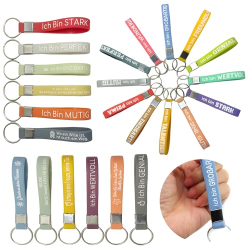 ZoeWei Inspirierende Schlüsselanhänger auf Deutsch, 24 Stück Silikon Schlüsselanhänger mit Inspirierenden Sprüchen Dankeschön Geschenk Ermutigung Geschenk für Mitarbeiter Kollegen Teenager Lehrer von ZoeWei
