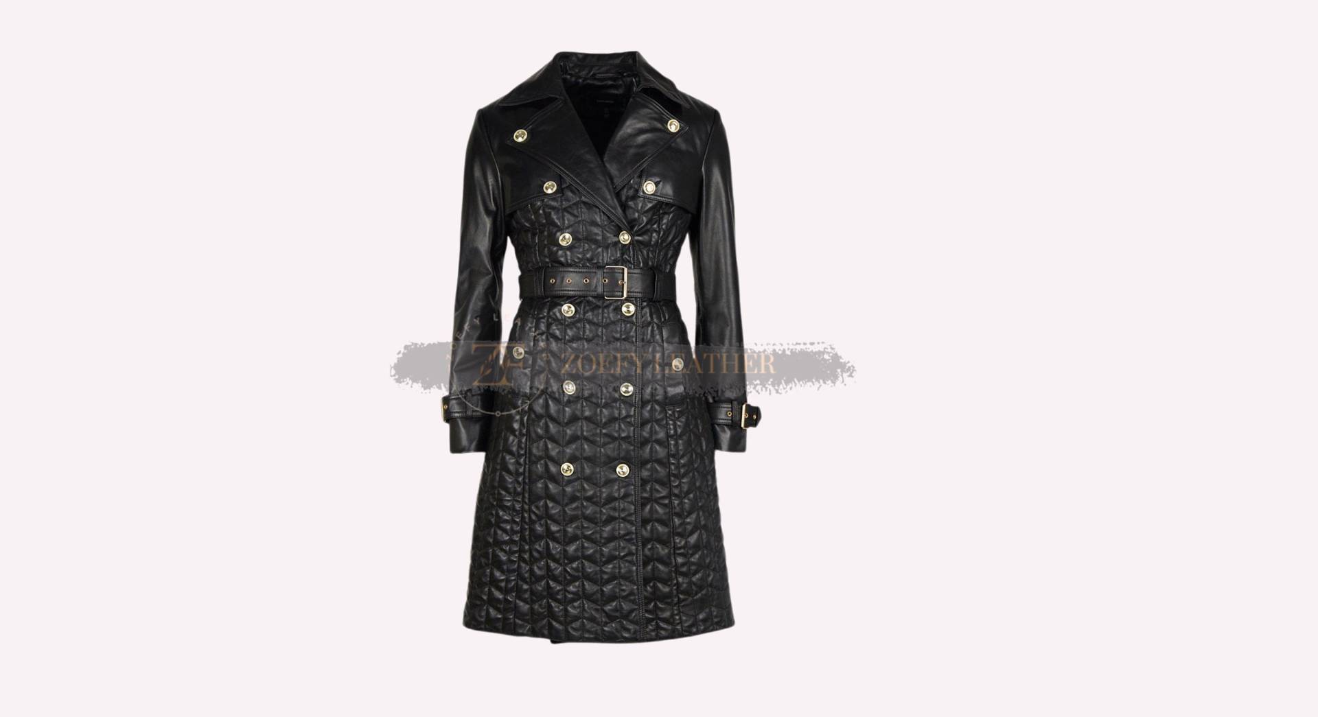 Echtes Leder Damen Steppmantel, Handgefertigter Eleganter Trenchcoat Für Frauen, Langer Ledermantel von ZoefyLeather