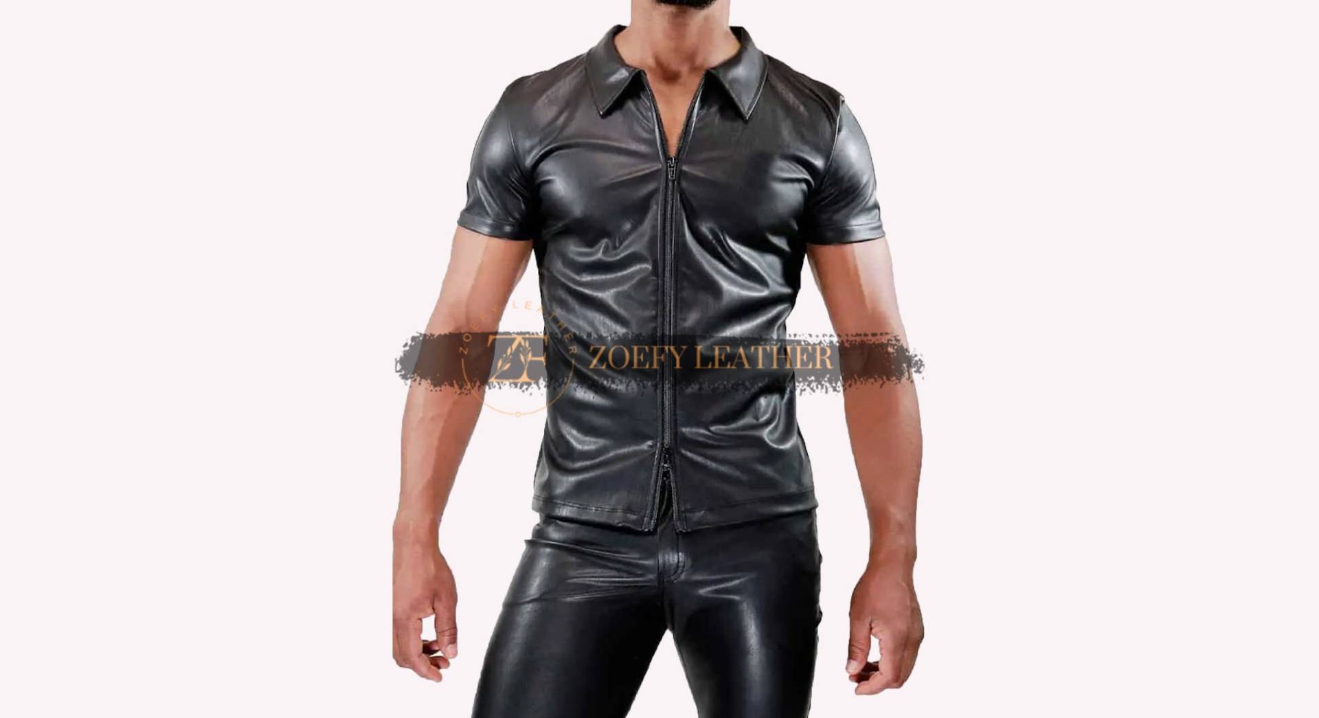 Echtes Leder Herren Halbarmhemd-Handmade Formal Shirt-Casual Shirt-Herren Shirt-Gym Shirt von ZoefyLeather