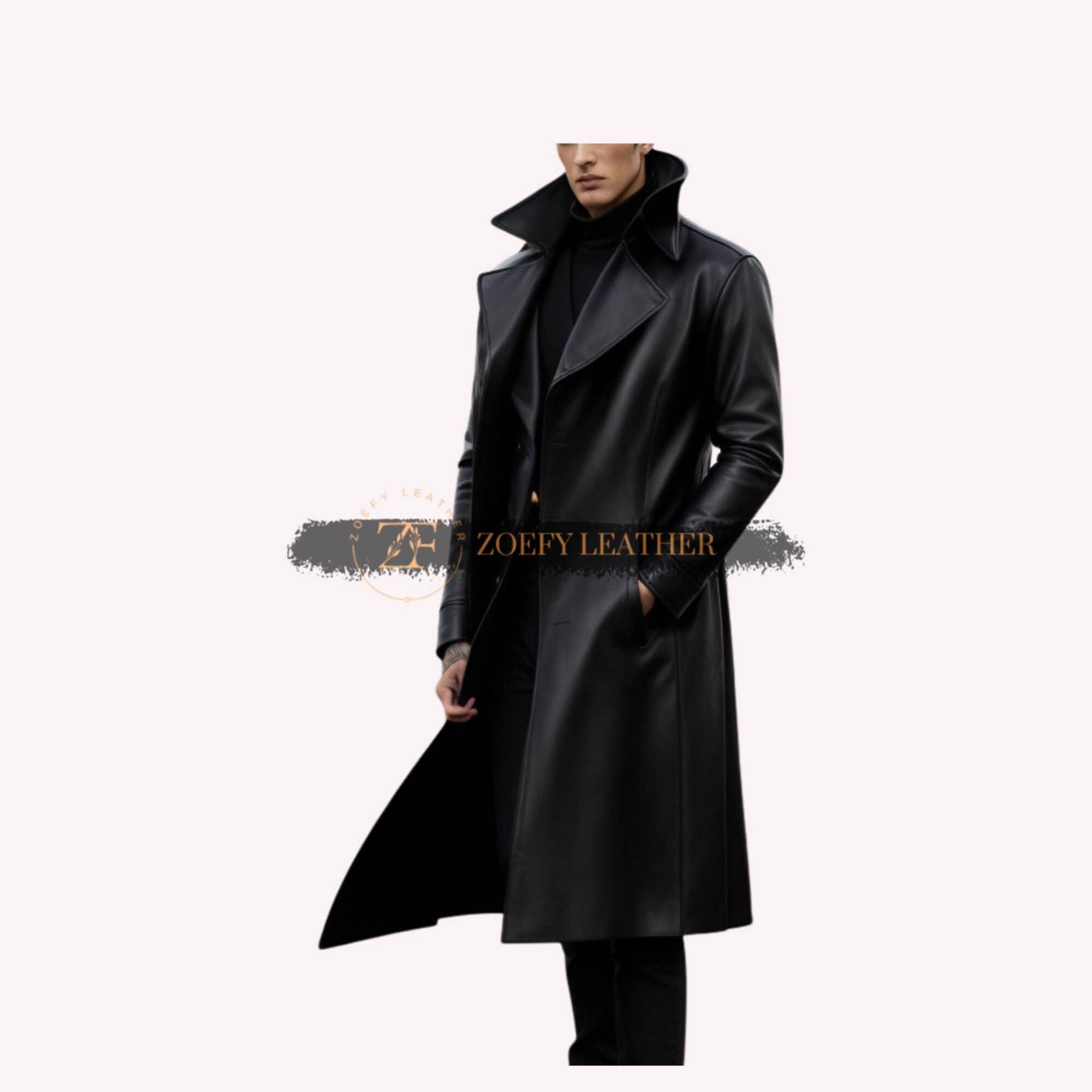 Echtes Leder Herren Lang Duster Mantel, Handgefertigter Weicher Wintermantel, Trenchcoat, Geschenk Für Männer von ZoefyLeather