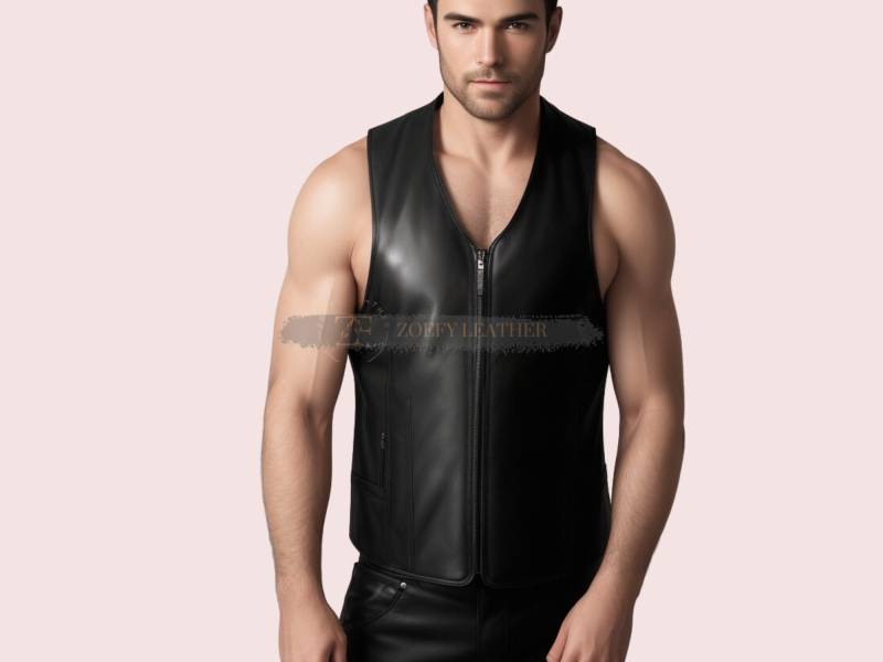 Echtes Rindsleder Herrenweste, Handgefertigte Schwarze Schafsleder Bikerweste, Lederweste in Sondergröße, Geschenk Für Ihn von ZoefyLeather