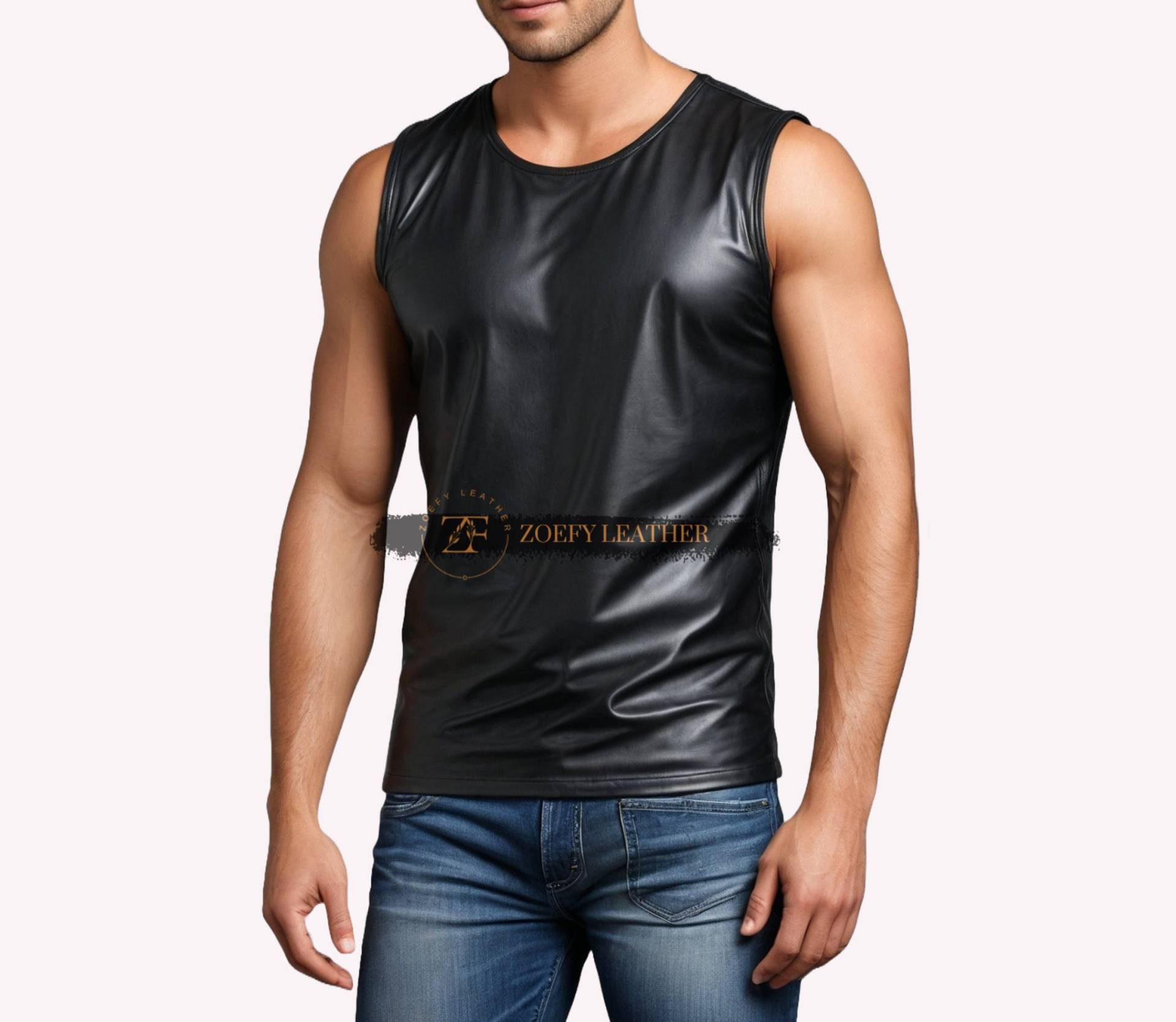 Handgefertigtes Ärmelloses Lederhemd Herren-Biker-Gym-Shirt von ZoefyLeather