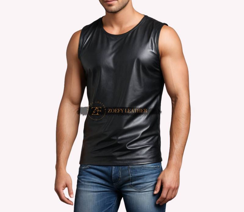 Handgefertigtes Ärmelloses Lederhemd Herren-Biker-Gym-Shirt von ZoefyLeather