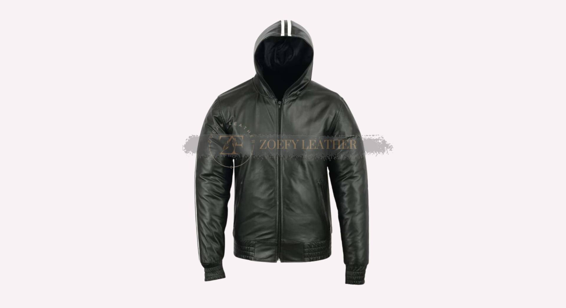 Herren Schwarze Kapuzenjacke - Handgefertigte Biker Style Jacke Leder Hoodie Zipper von ZoefyLeather