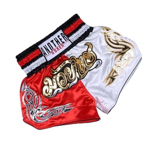 Zoegneer Bestickte Muay Thai Kampfshorts – Training & Grappling, Kampfsport, Kickboxen Shorts (L Rot + Weiß) von Zoegneer