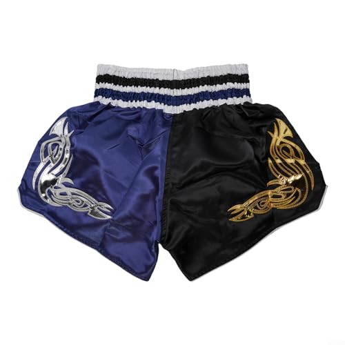 Zoegneer Bestickte Muay Thai Kampfshorts – Training & Grappling Kampfsport Kickboxen Shorts (L Schwarz + Blau) von Zoegneer