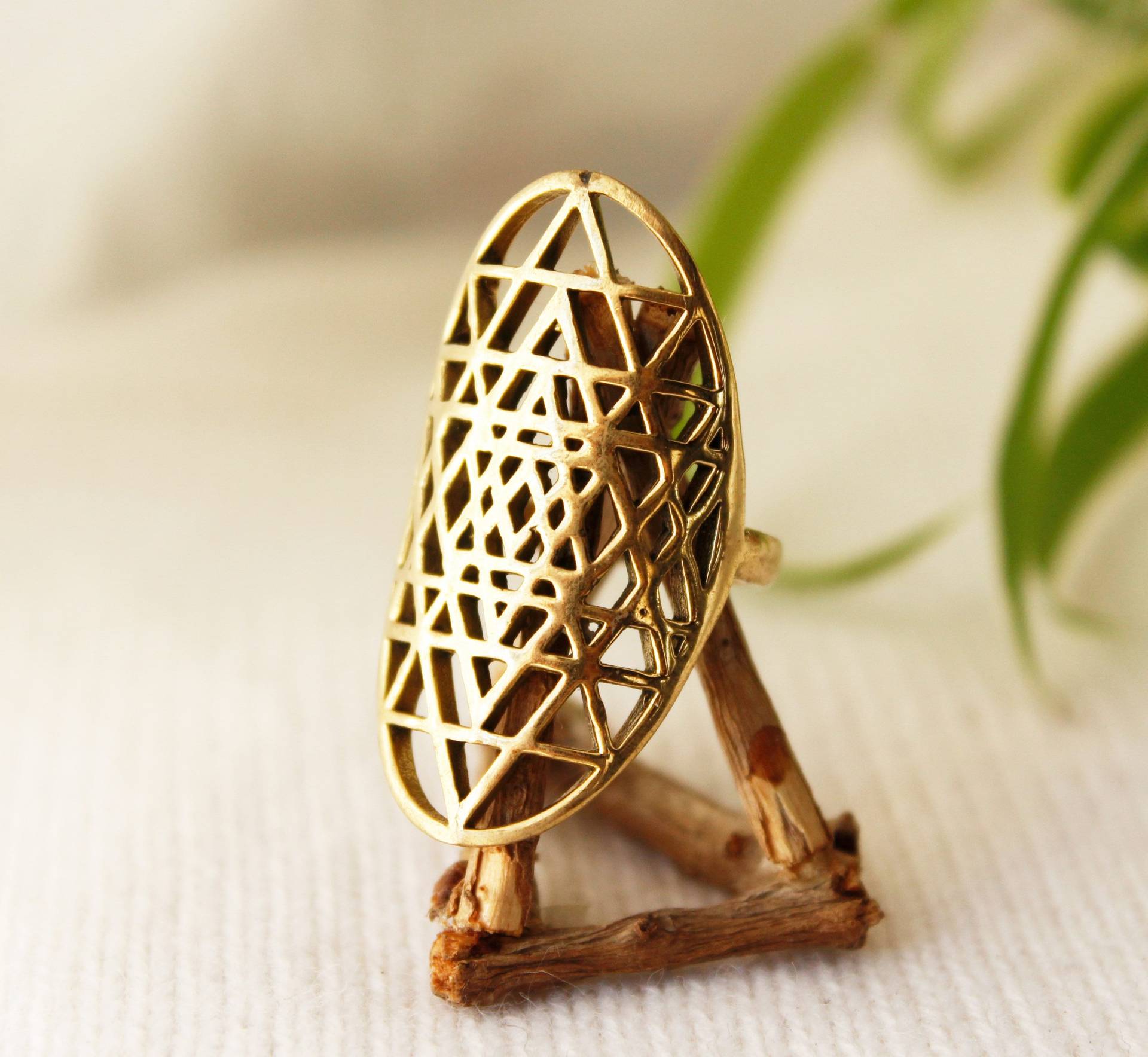 Sri Yantra Ring Messing Heilige Geometrie Boho Schmuck von ZoelaDesign