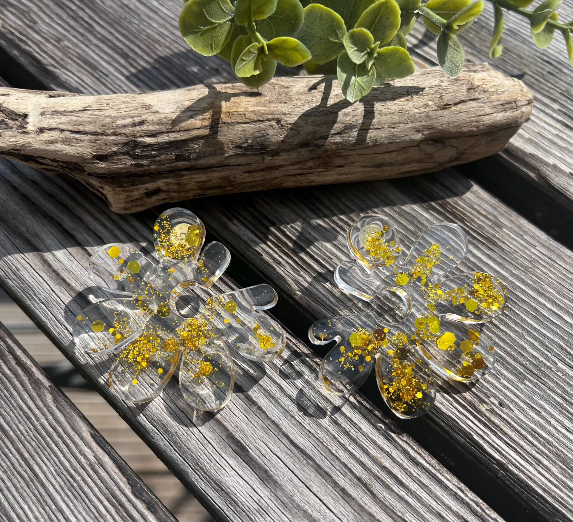 Transparent Gold Glitzer Ohrringe Stecker, Statement Transparent Gold Glitzer Ohrringe Stecker, Statement von ZoesJoyeria