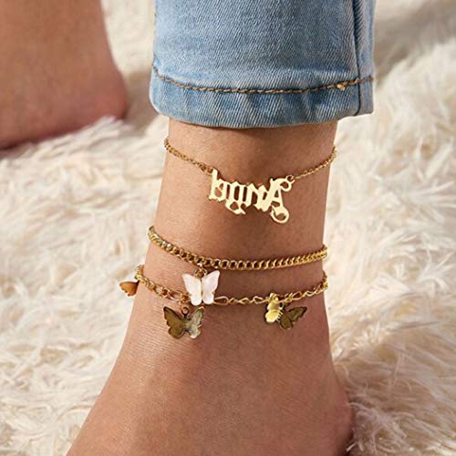 Zoestar Boho Fußkettchen Gold Schmetterling Anhänger Knöchel Armbänder Strand Quaste Fußkette Schmuck für Frauen und Mädchen von Zoestar