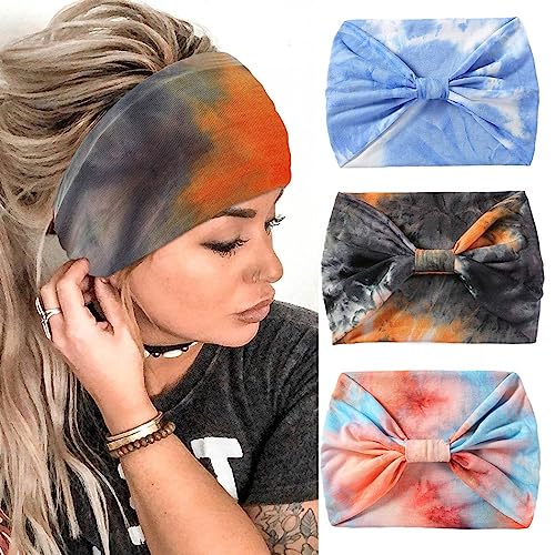 Zoestar Boho-Haarbänder, breit, Batikfärbung, geknotet, Turban, Headwraps im Vintage-Stil, stilvolle Kopftücher für Damen und Mädchen (3 Stück) (Stil 2) von Zoestar