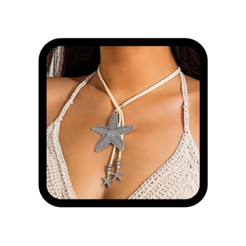 Zoestar Boho Halskette Silber Seestern Anhänger Halsketten Sommer Strand Halskette Kette für Frauen von Zoestar