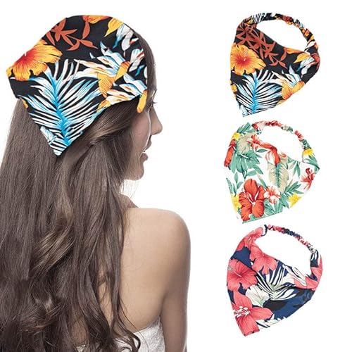 Zoestar Boho-Kopf-Kopftuch, Stirnbänder, schwarzes Chiffon, Haarbandanas, stilvolle bedruckte Haartücher, elastisches Dreiecksturban-Haarband für Frauen und Mädchen (3 Stück) von Zoestar