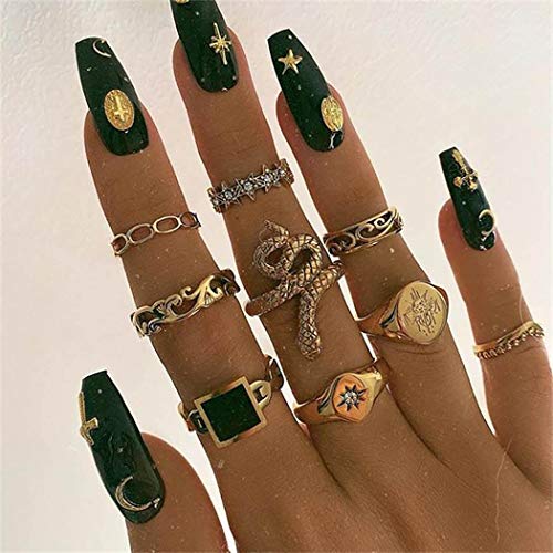 Zoestar Boho Kristall Fingerringe Gold Schlange Vintage Joint Knöchelringe Set Stapelbarer hohl geschnitzter Ring für Frauen und Mädchen (9 Stück) von Zoestar