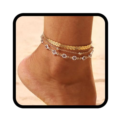 Zoestar Boho-Fußkettchen, mehrlagig, Blattgold, Perlen, Strand-Fußkette, Schmuck für Damen und Mädchen von Zoestar