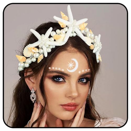 Zoestar Boho Seestern Krone Stirnband Silber Muschel Braut Tiaras und Kronen Strand Hochzeit Kopfbedeckung für Frauen von Zoestar