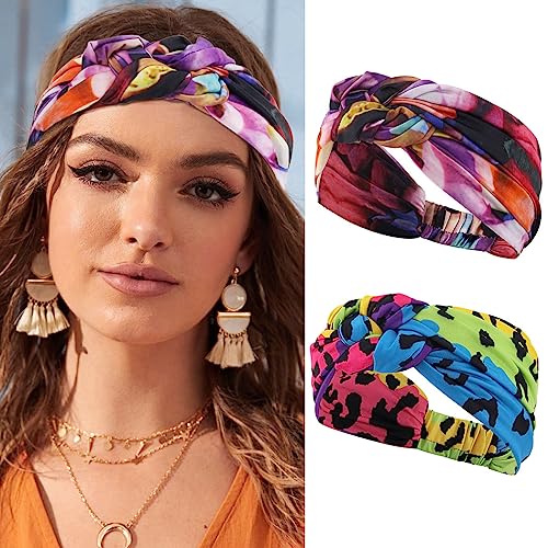 Zoestar Boho-Stirnbänder, breite gedrehte Kopfbänder, geknotete Turban-Haarbänder, stilvolle bedruckte Haarschals für Frauen und Mädchen (2 Stück) (A) von Zoestar