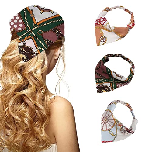 Zoestar Boho Stirnbänder Blau Dreieck Kopftücher Blume Chiffon Kopf Tuch Haar Bandanas Breit Turban Elastisch Haarband für Frauen und Mädchen (3 Stück) von Zoestar