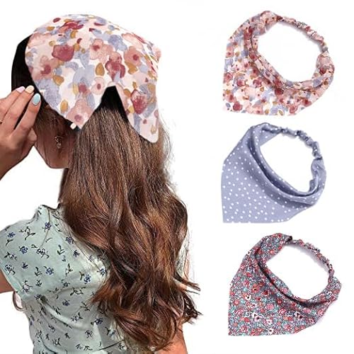 Zoestar Boho-Stirnband, Chiffon-Haargummis, bedruckt, Turban-Haarschal, elastisch, dreieckig, Haarbänder für Damen und Mädchen, 3 Stück (Blume) von Zoestar