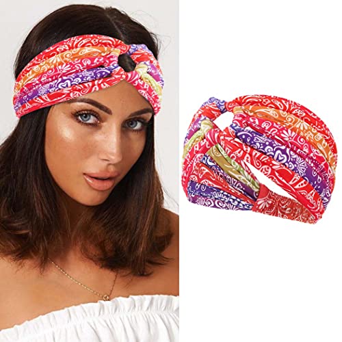 Zoestar Boho-Stirnband mit Blumendruck, Kopftuch, gedrehtes geknotetes Haarband, breites Turban-Kopfwickel für Frauen und Mädchen, 1 Stück (D) von Zoestar
