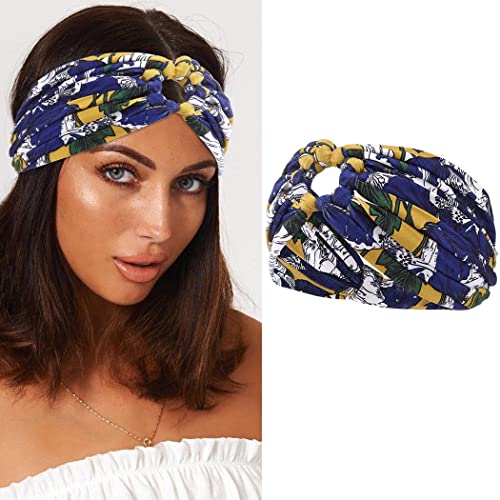 Zoestar Boho-Stirnband mit Blumendruck, Kopftuch, gedrehtes geknotetes Haarband, breites Turban-Kopfwickel für Frauen und Mädchen, 1 Stück (E) von Zoestar