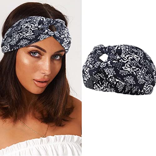 Zoestar Boho-Stirnband mit Blumendruck, Kopftuch, gedrehtes geknotetes Haarband, breites Turban-Kopfwickel für Frauen und Mädchen, 1 Stück (F) von Zoestar