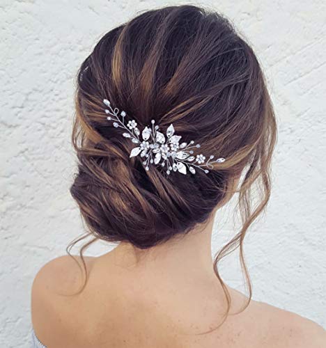 Zoestar Braut Hochzeit Haarkämme Blume Perle Kopfschmuck Braut Kristall Blatt Haarschmuck für Frauen und Mädchen (Silber) von Zoestar